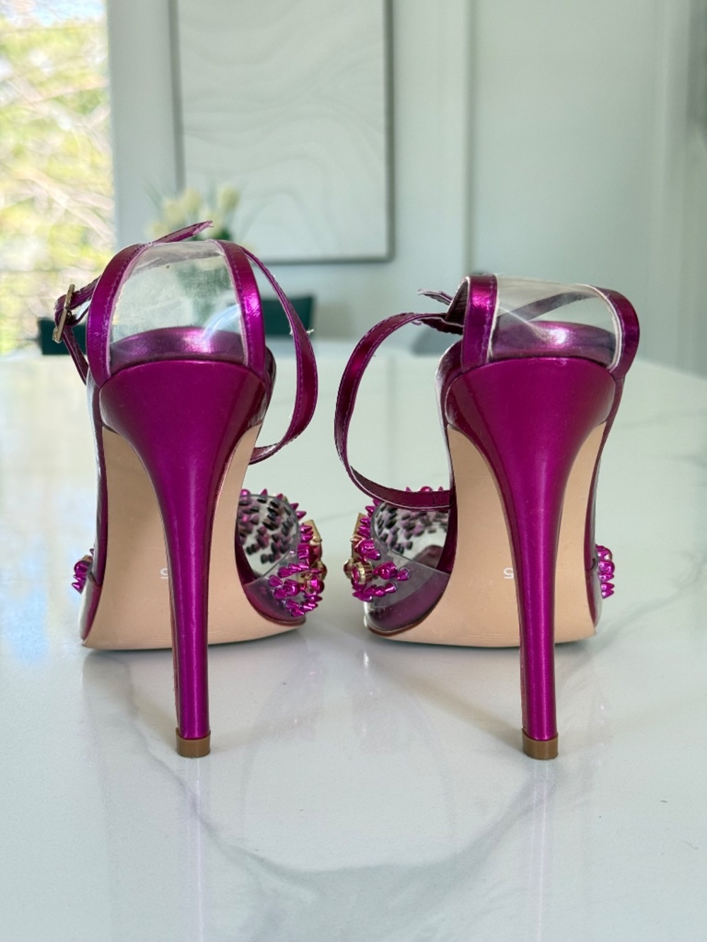 Azalea Wang Arthelia Pink Crystal Embellished Clear Pumps - Picture 7 of 14